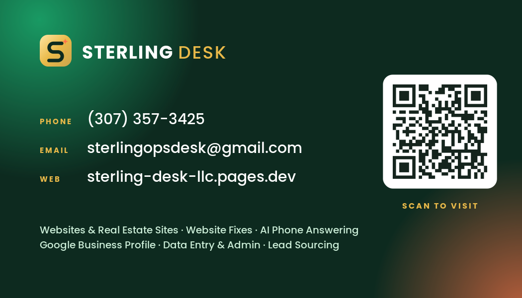 Sterling Desk business card, back